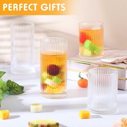 Zhehao 12 Pcs Ribbed Drinking Glasses Set 9 oz 12 oz Glass Cups Vintage - Image 5