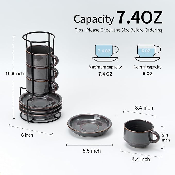 JIEMEI HOME Porcelain Stackable Cappuccino Cups - Image 3