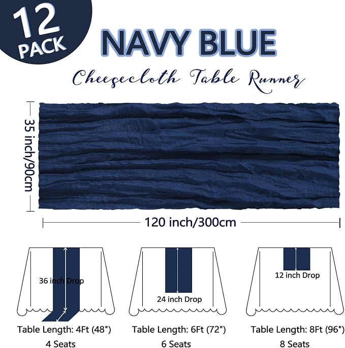 12 Pack Navy Blue Cheesecloth Table Runner 10Ft Gauze Cheese Cloth Table Runner - Image 2