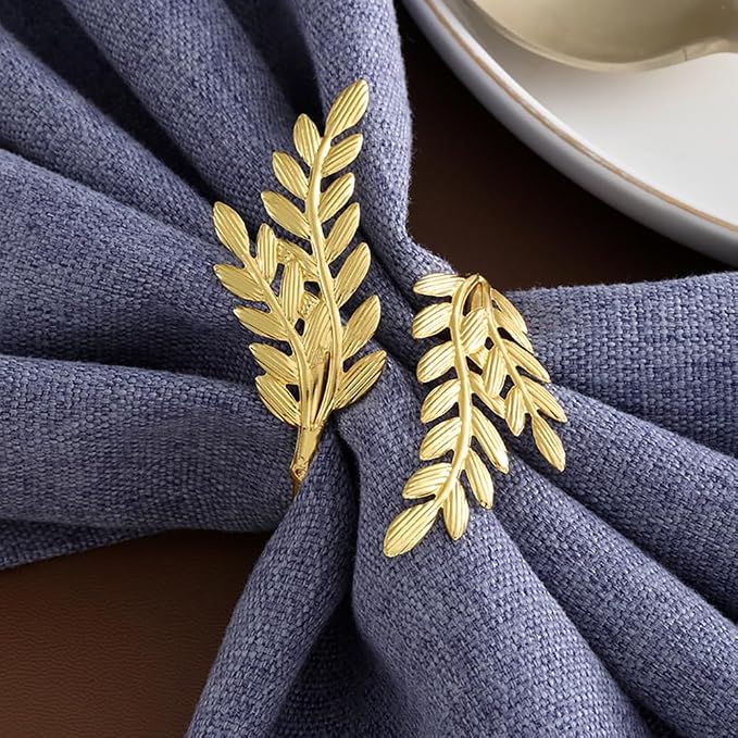 14K Gold Napkin Rings Set of 12, Metal Gold Leaf Napkins Rings Holder Buckles - Image 7