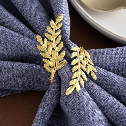 14K Gold Napkin Rings Set of 12, Metal Gold Leaf Napkins Rings Holder Buckles - Image 7