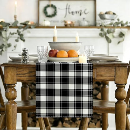Black and White Gingham Table Runner, Buffalo Plaid Check Table Cloth Decor | - Image 3