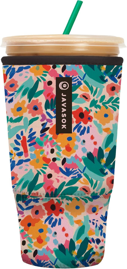 Sok It JavaSok Iced Coffee & Cold Soda Insulated Neoprene Cup Sleeve (Abstract Floral, XXLarge: 44-48oz)