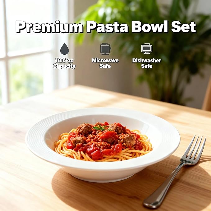 Pasta bowl rim Plate Set of 4, 9.8 inch Ceramic Rimmed Pasta Plates, - Image 5