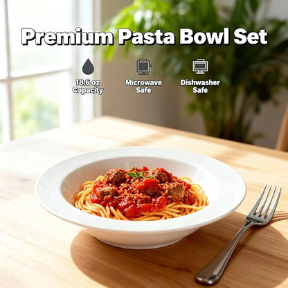 Pasta bowl rim Plate Set of 4, 9.8 inch Ceramic Rimmed Pasta Plates, - Image 5