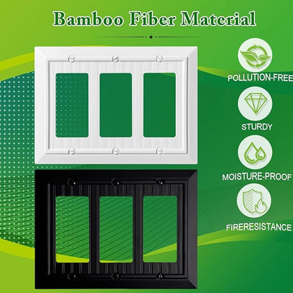 Beadboard Outlet Covers Wall Plates, Bamboo Fiber Light Switch Covers, Natural Material Electric Receptacle Decorative Switch Plate Outlet Cover (Pure White, 3 Gang Decorator 1 Pack)