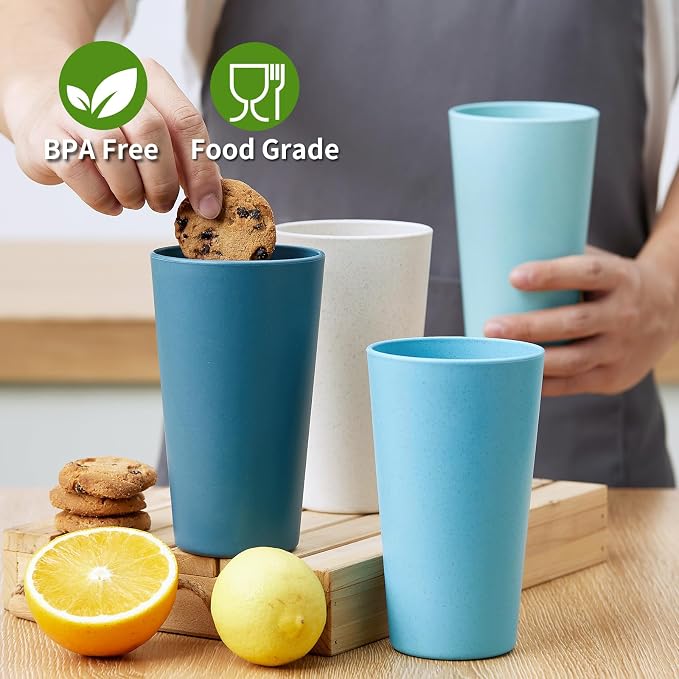 Hlukana Wheat Straw Cups Set of 8, 20 oz Unbreakable Drinking, Chip Resistant - Image 5