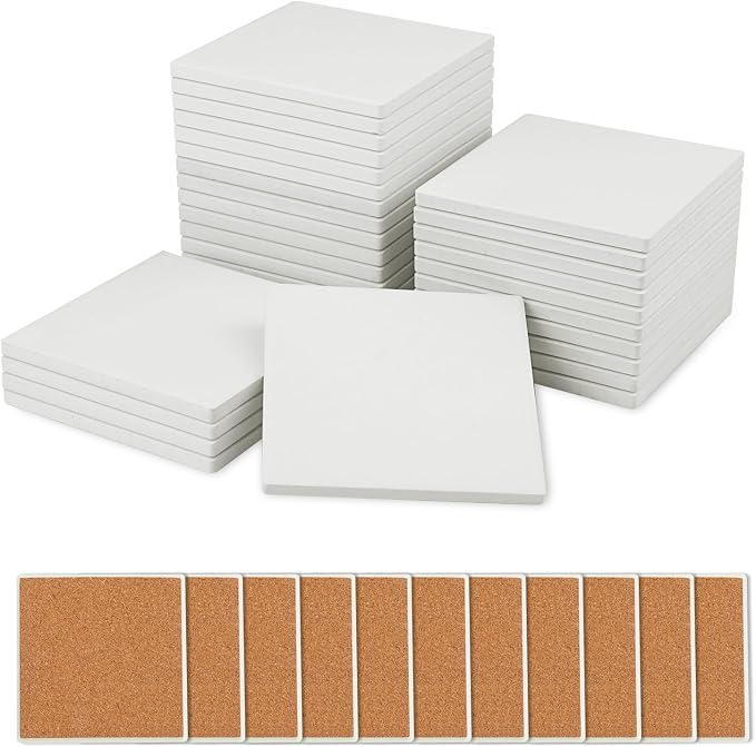 30 Pieces 4 Inch Blank Ceramic Coasters, Unglazed Ceramic Tiles Coasters by GNIEMCKIN