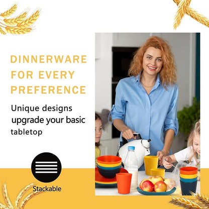 Rubtlamp Wheat Straw Dinnerware Set, Plastic Plates Set Reusable Include Dinner - Image 7