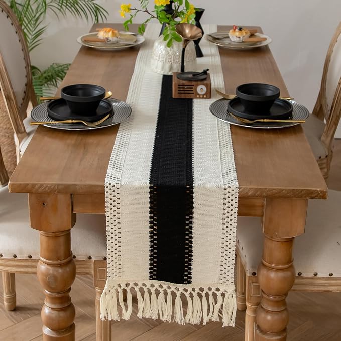 EMMTEEY Boho Table Runner with Tassels 36 Inches Long, Scratch & Heat Resistant by EMMTEEY