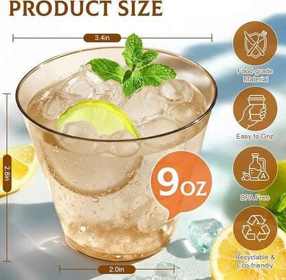 Glowserve 9 OZ Brown Disposable Plastic Cups Cocktail Cup 50 Pack | Fancy - Image 4