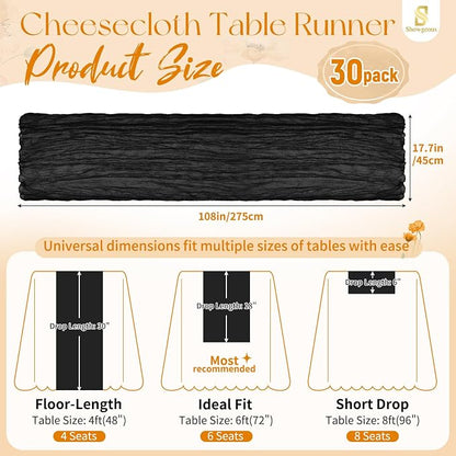 Showgeous 30 Pack Black Cheesecloth Table Runner, 17 x 108 Inches | Boho - Image 2