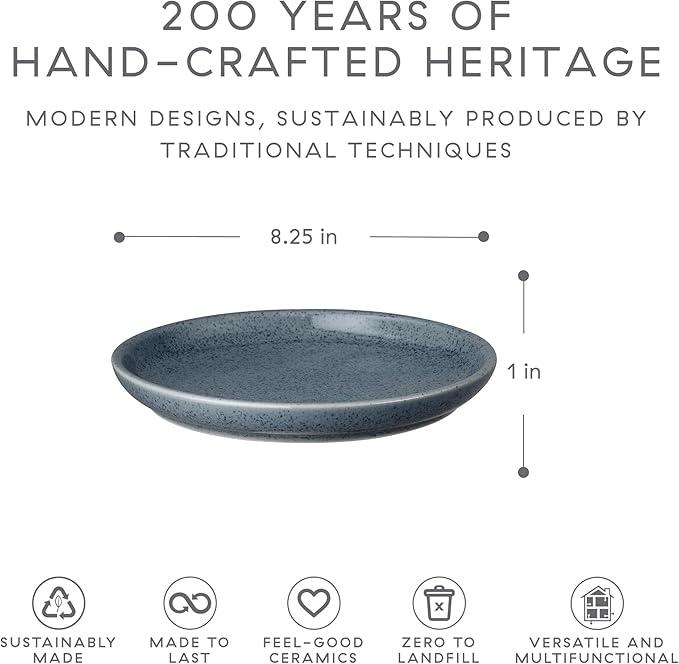 Denby - Dark Gray Speckle Medium Plates Set of 6 - Gray Reactive Glaze Patterned - Dishwasher, Microwave Safe Crockery 8.25" - Ceramic Stoneware Tableware - Chip & Crack Resistant