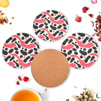 Black Polka Dots on Pink Background Set of 4 Round Coasters - Image 6