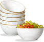 ONEMORE Ceramic Bowl Set of 6, 24 oz Soup Bowl Cereal Bowls with Brown Rim, Serving Bowls for Salad Snack Fruit Rice- Microwave Dishwasher and Oven Safe, Scratch Resistant - Cream White