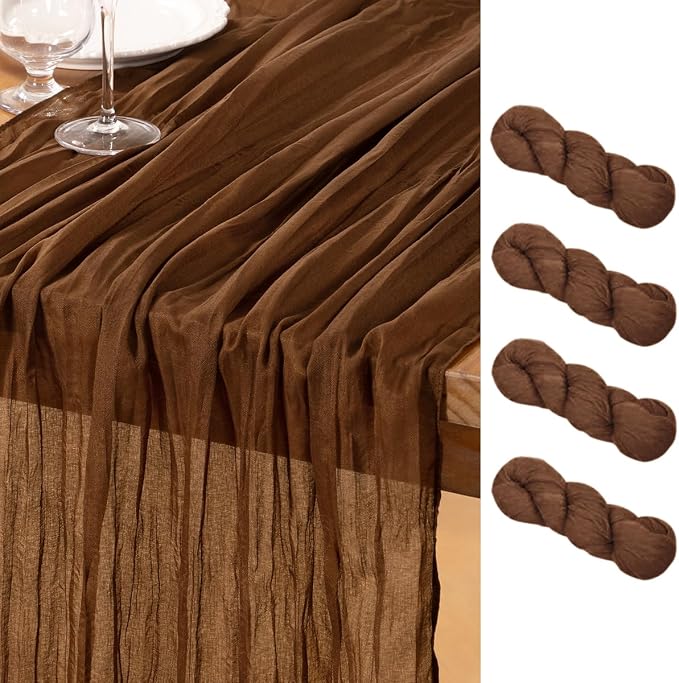 DeZerlor Brown Cheesecloth Table Runners 4 Pack Fall Runners | 120Inch Gauze by DeZerlor