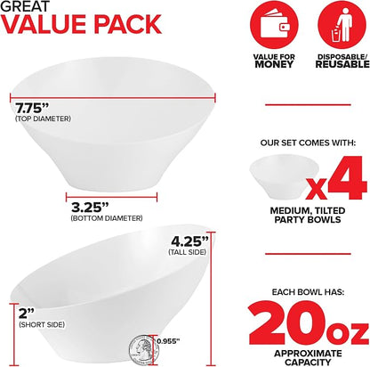 20oz White Plastic Serving Bowls Medium Disposable Snack Bowl Candy Dishes - Image 2