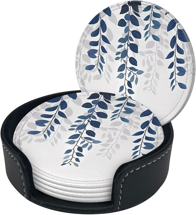 6 Pcs Blue Eucalyptus Leather Coasters - Image 3