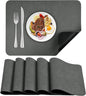 Faux Leather Placemats Set of 6, Vinyl Placemats Wipeable Waterproof Oil-Proof Table Mats, Heat Resistant Reversible Place Mats for Kitchen Indoor Outdoor, 15.8 x 11.8 inches (Grey/Black)