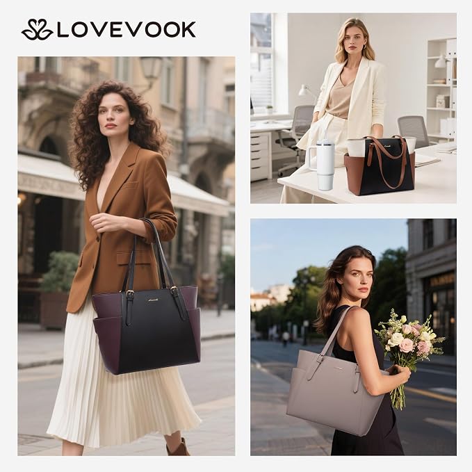 LOVEVOOK Laptop Tote Bag for Women, Leather Work Computer Briefcase Bag | Large - Image 2
