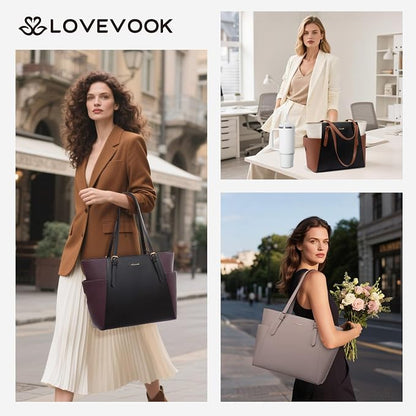 LOVEVOOK Laptop Tote Bag for Women, Leather Work Computer Briefcase Bag | Large - Image 2