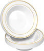 100 Disposable White Gold Trim Plastic Soup Bowls | 14 oz. Premium Heavy Duty Disposable Dinnerware with Real China Design | Safe & Reusable and Great for Parties or Weddings. (50-Pack) Gold