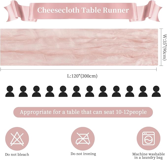 AGIRL Dusty Pink Cheesecloth Table Runner 120in Fall Boho Gauze Home Decor | - Image 3