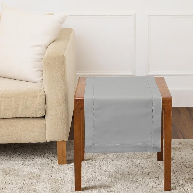 Solino Home Cotton Linen Dining Table Runner Light Grey Woven, 14 x 36 in | by SolinoHome