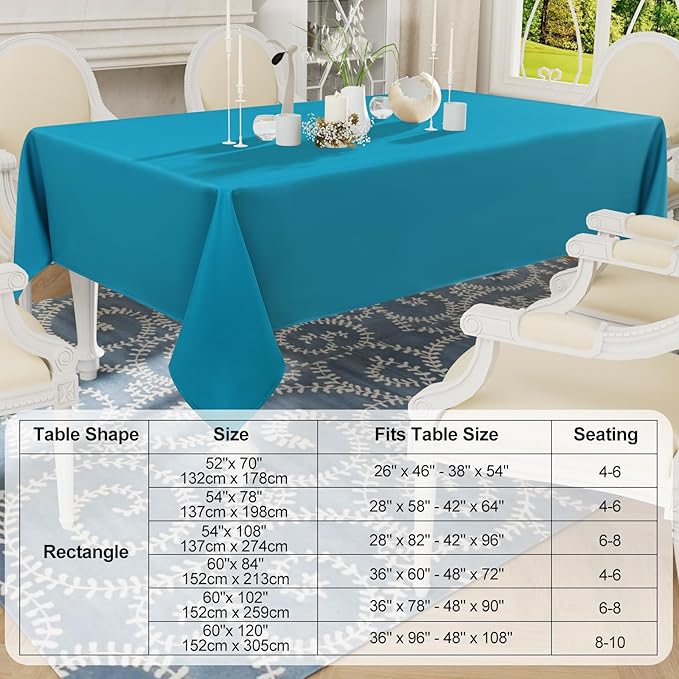 Smiry Rectangle Table Cloth, Waterproof Anti-Scratch Polyester Tablecloth, Decorative Washable Fabric Table Cover for Dining, Buffet, Parties and Outdoor, 54x108, Teal