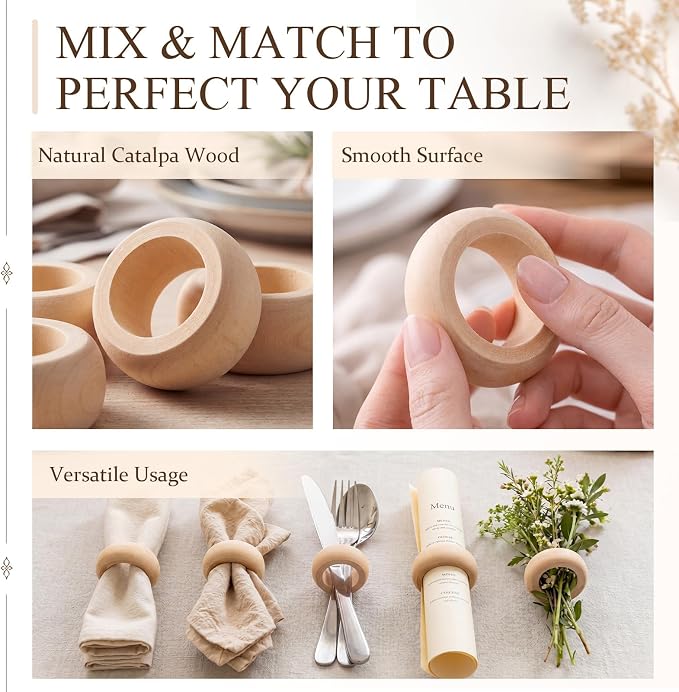 LemonRoad Set of 100 Wooden Napkin Ring Handcrafted Wooden Napkin Holder Rustic - Image 4