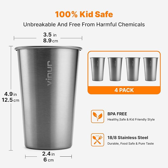 16 oz Stainless Steel Pint Cups-Stackable Metal Drinking Glasses 4 Pcs | - Image 2