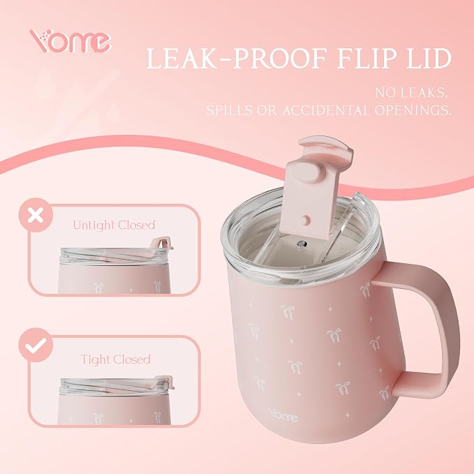 YOME 10oz Bow Light Pink Insulated Coffee Mug - Image 5