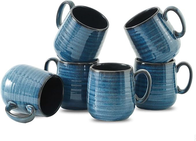 Coffee Mugs, 15 Ounce Ceramic Coffee Mug Set of 6, Reactive Glaze Tea Cups by JINGUS