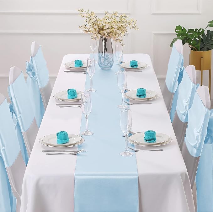 Horbaunal 12 Pack Light Blue Satin Table Runner 12 x 108 Inch | Smooth Table - Image 2