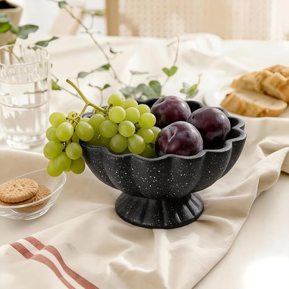 Pedestal Decorative Bowl Home Decor - Morden Handmade Decorative Fruit Bowl for Kitchen Counter, Chic Ruffle Bowl Centerpiece Decor for Dining Table Coffee Table (Starry Black