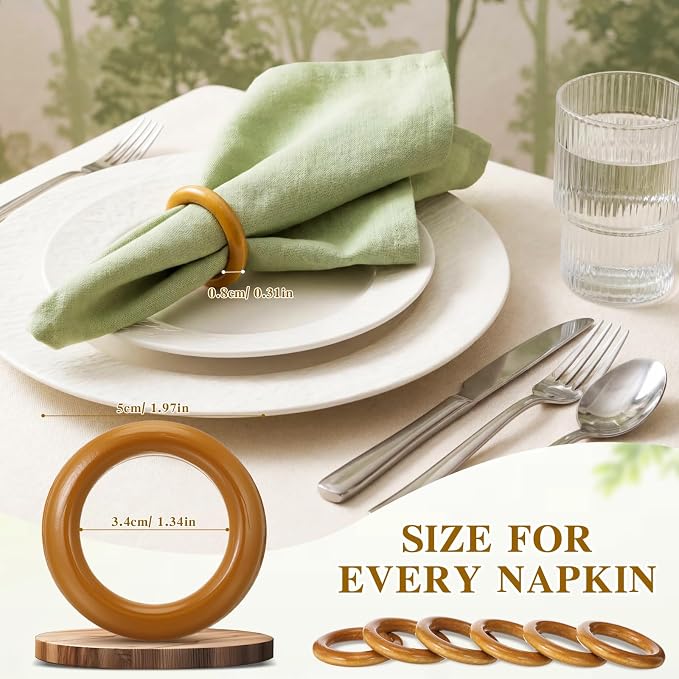 Thenshop 100 Pcs Decorative Wooden Napkin Rings Bulk Exquisite Round Dining - Image 2