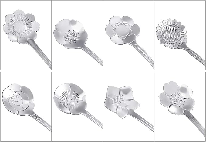 Maitys 16 Pcs Silvery Flower Coffee Spoons - Image 3