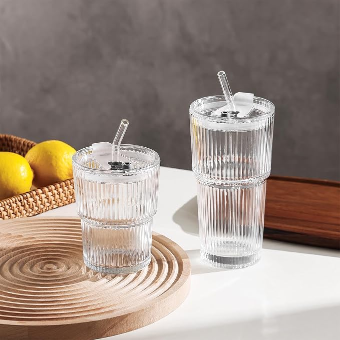 Ribbed Glass Tumbler Drinking Glasses - Image 2