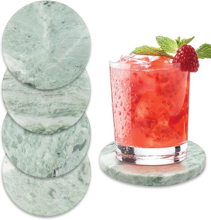 Green Marble Drink Coasters, Natural Stone Coasters - Set of 4, Elegant Home Decor