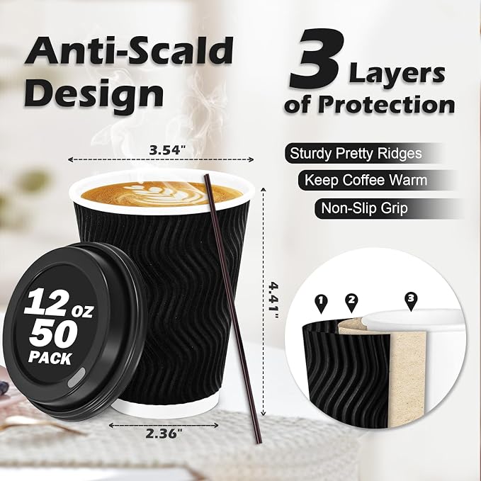 Lamosi 50 Pack 12 oz Disposable Coffee Cups - Image 2