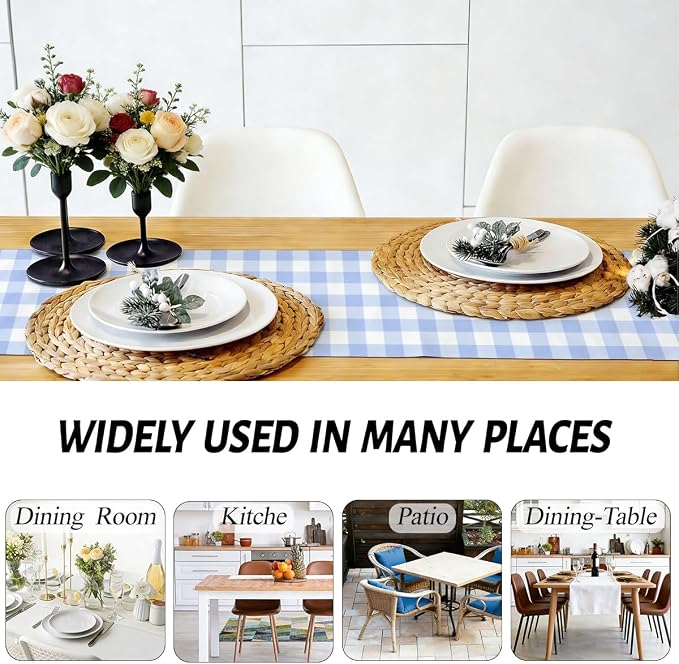 Light Blue and White Gingham Table Runner, Buffalo Plaid Check Table Cloth | - Image 5