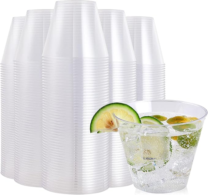 FOCUSLINE 200 Count 9 oz Clear Plastic Cups | Disposable Heavy Duty Hard by FOCUSLINE