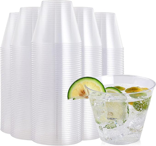 FOCUSLINE 200 Count 9 oz Clear Plastic Cups | Disposable Heavy Duty Hard by FOCUSLINE