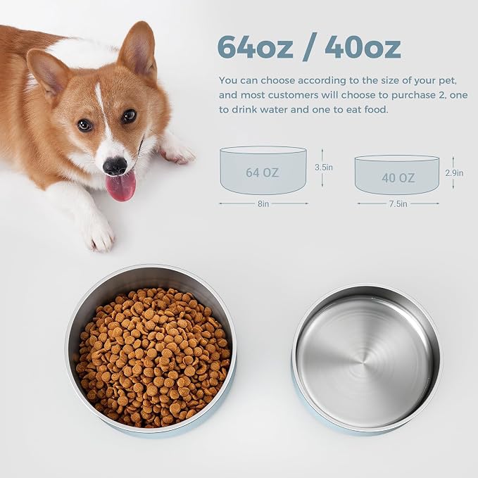 WENBOKMIN Dog Bowl, Stainless Steel Food and Water Bowl, Light Grey | Non Slip - Image 2