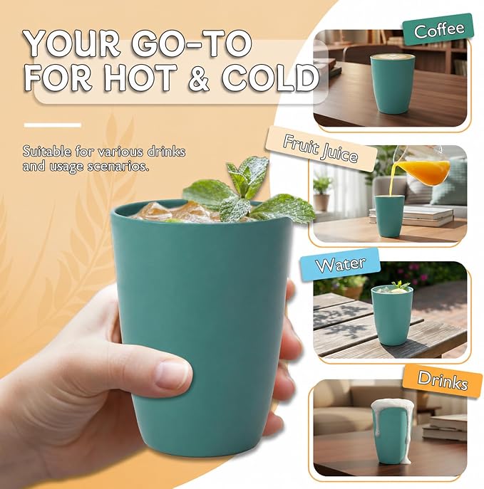 Wrova Wheat Straw Cups 6 PCS Good Alternative to Plastic Reusable Cups 12 oz - Image 4