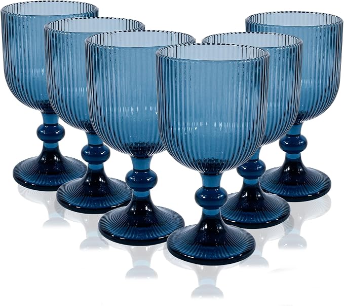 CHLJAR Blue Wine Glass Goblet Set of 6, 14 oz Blue Goblets Glassware, Colored by Unknown