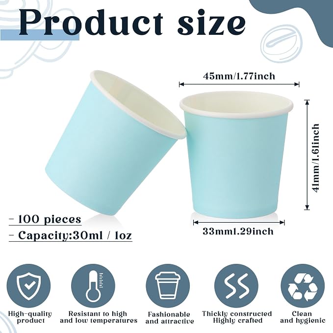 100 Pack 1oz Mini Coffee Cups Disposable Paper Cups Hot or Cold Beverage Cup - Image 2