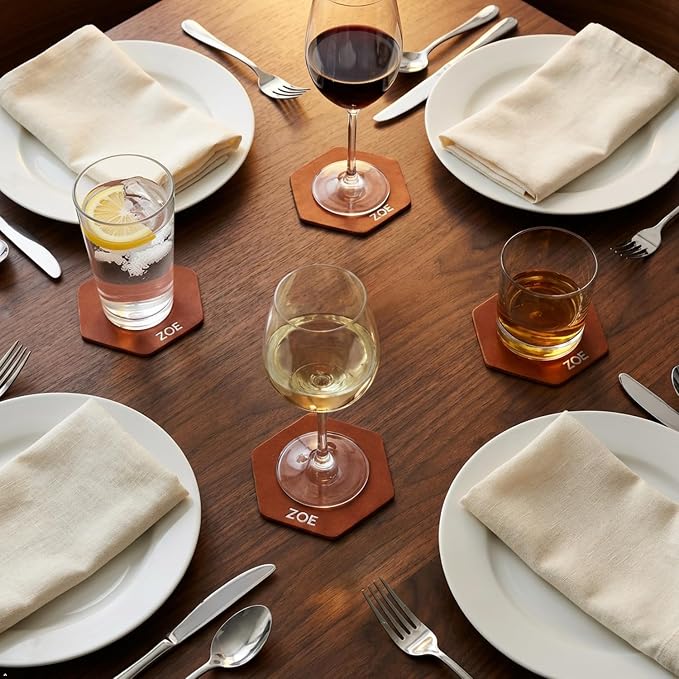 Northwind Personalized Full Grain Leather Coasters Set of 4 | Made in USA - Image 8