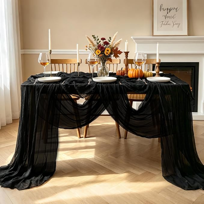 Black Table Runner, 10FT Black Cheesecloth Halloween Table Runner 35*120inch - Image 7