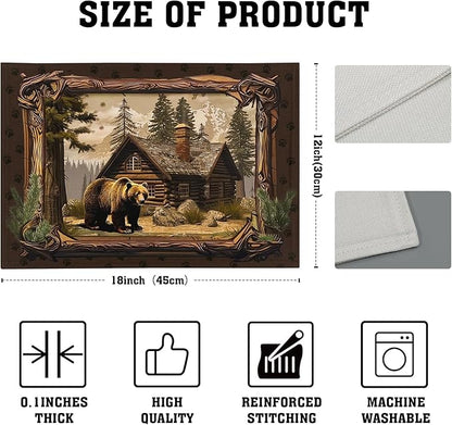 Bear Placemats Set of 4 - Lodge Cabin Place Mats 12x18 Inch Rustic Farmhouse Wild Animal Table Mats Country Woodland Kitchen Mats for Dining Table